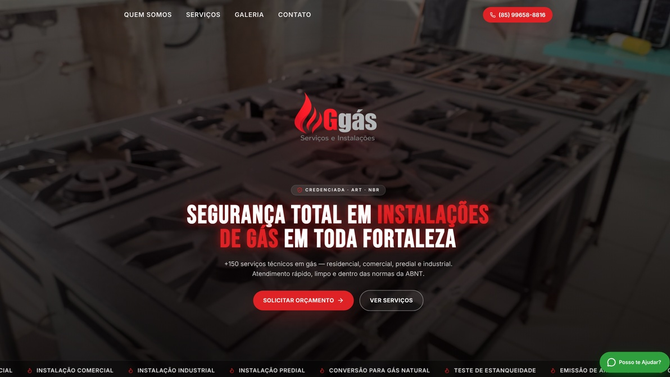 Projeto de website G Gás Instalações